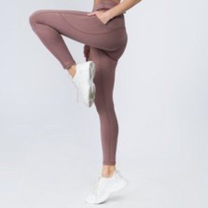 High Waist 5 Pocket Workout Leggings - SMOKY MAUVE